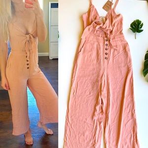 Style Rack S NWT Pink Linen romper Wide Leg